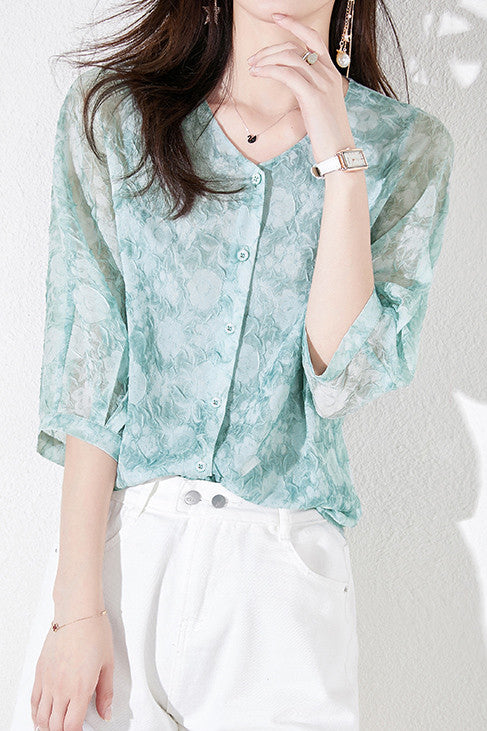 Chiffon Jacquard Print Shirt