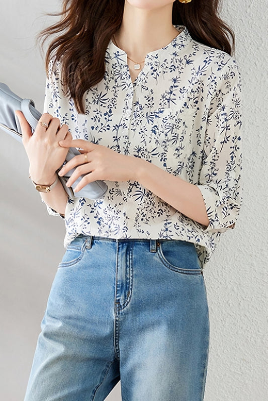 Floral Print Three-Quarter Sleeve Shirt