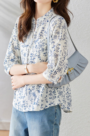 Floral Print Three-Quarter Sleeve Shirt