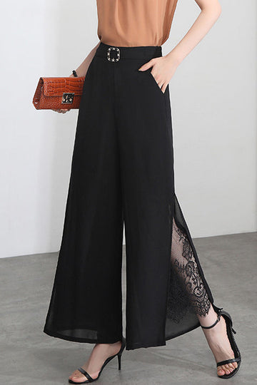 Elegant Lace Split Nine-Point Pants
