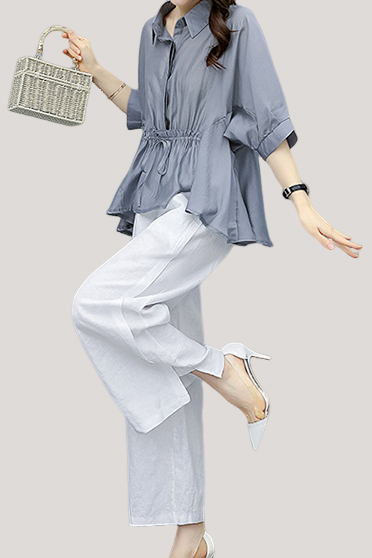 Elegant Ruffle Blouse & Wide-Leg Trousers Coordinated Set