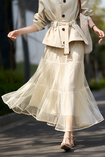 Vintage French Inspired Pleated Midi Skirt