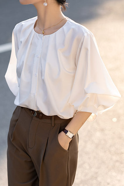 Vintage French Inspired Puff Sleeve Blouse