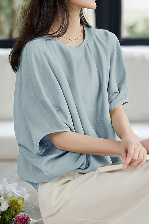 Textured Drop Shoulder Bat Sleeve Solid Shirt