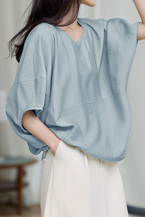 Textured Drop Shoulder Bat Sleeve Solid Shirt