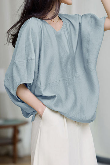Textured Drop Shoulder Bat Sleeve Solid Shirt