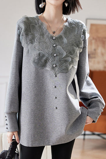 Early autumn stylish casual lace paneled sweatshirt