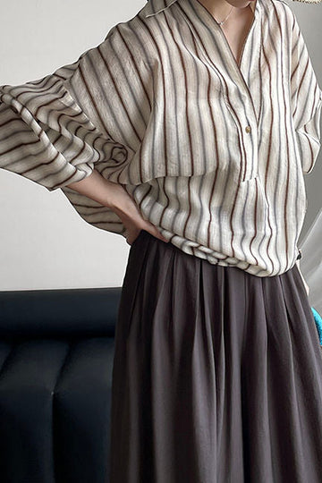 Casual Striped Lightweight Linen Sun-Protective Shirt