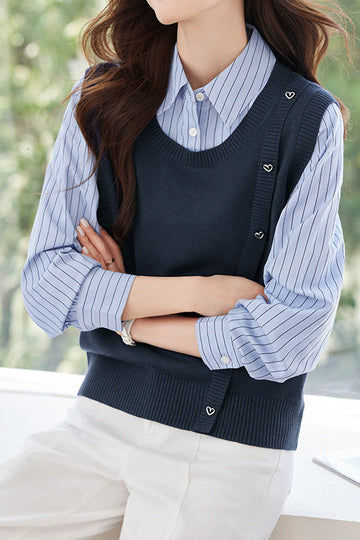 Early Autumn Fashionable Vest Spliced Shirt