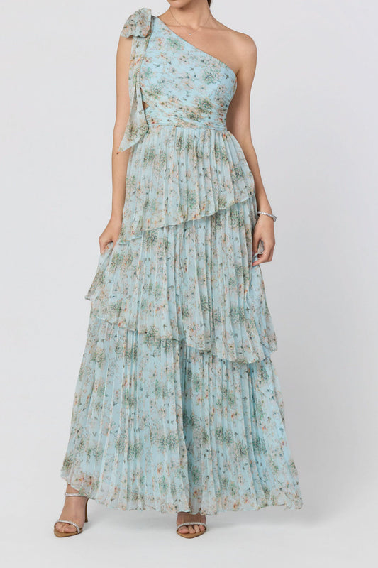 One Shoulder Tiered Floral Maxi Dress