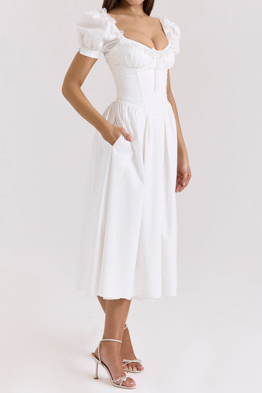 Puff Sleeve Corset Midi Dress