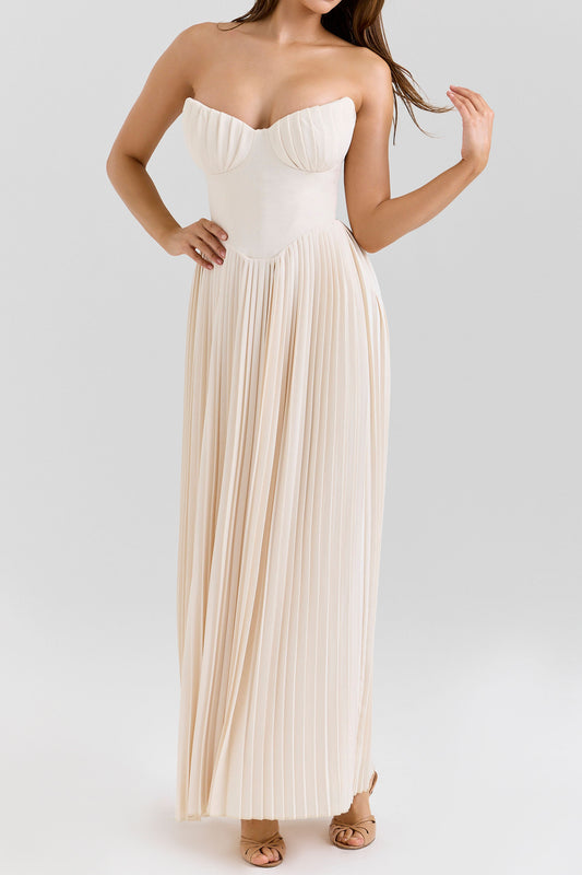 Strapless Pleated Bustier Maxi Dress