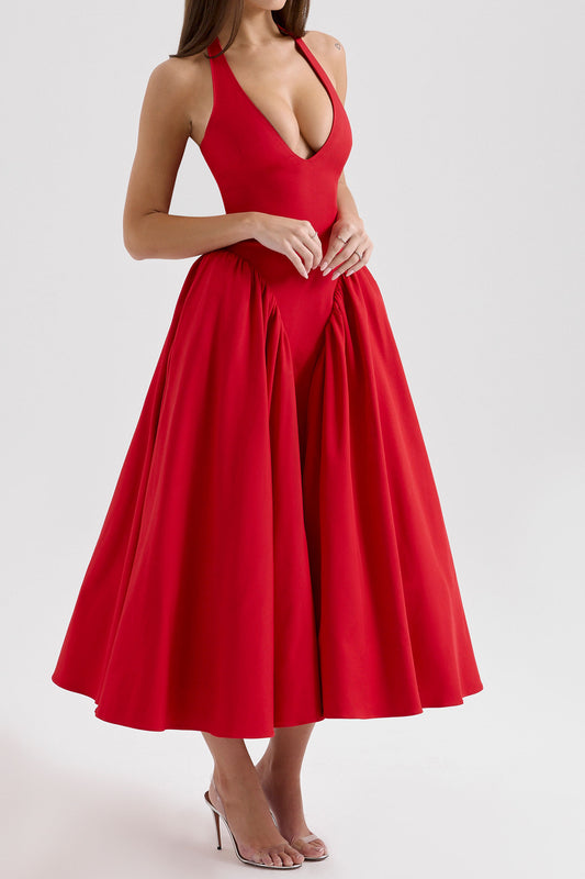 Halter Drop Waist Full Midi Dress