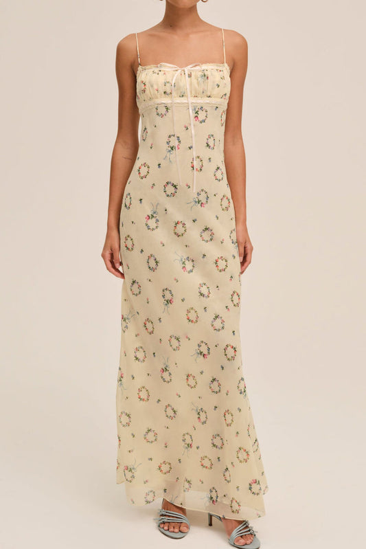 Floral Tie Front Slip Maxi Dress