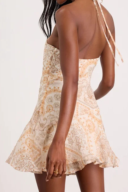 Paisley Halter Flare Mini Dress