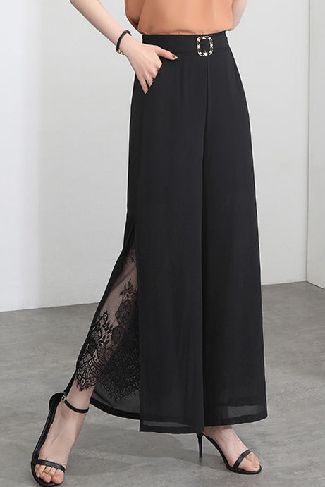 Elegant Lace Split Nine-Point Pants