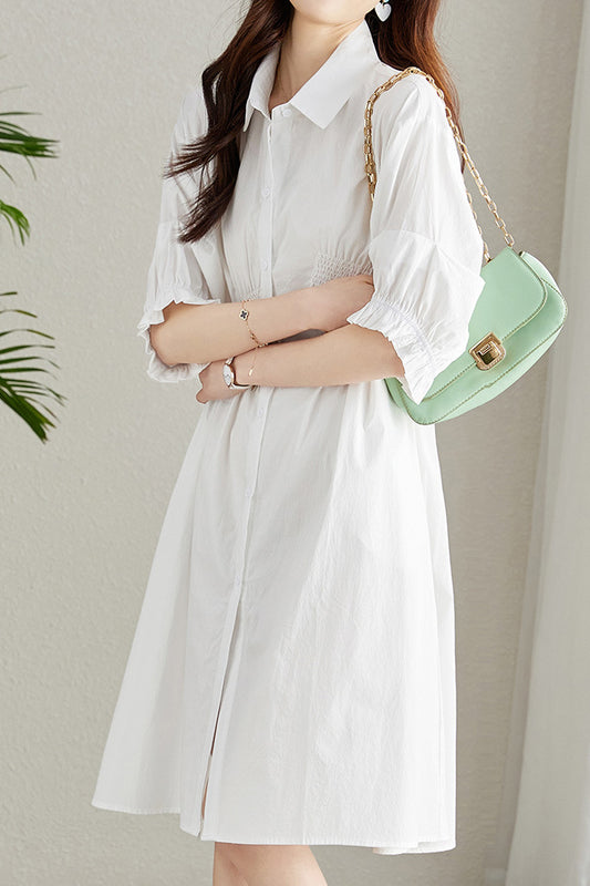 Asymmetrical Pleated Shirt Dress