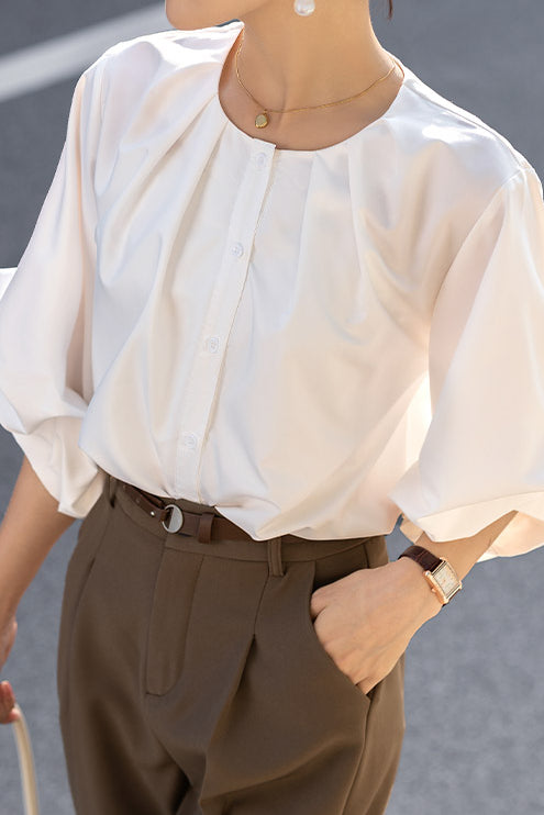 Vintage French Inspired Puff Sleeve Blouse