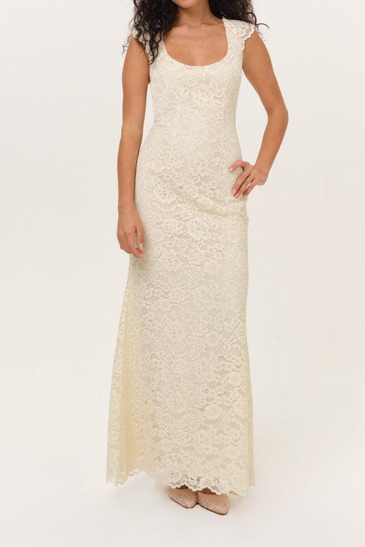 Lace Cap Sleeve Mermaid Maxi Dress