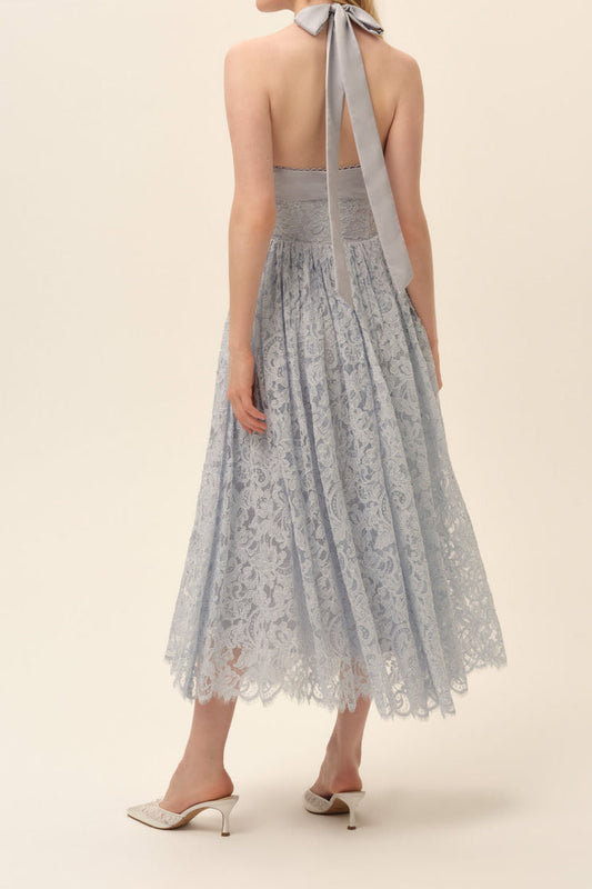 Halter Lace Fit and Flare Midi Dress