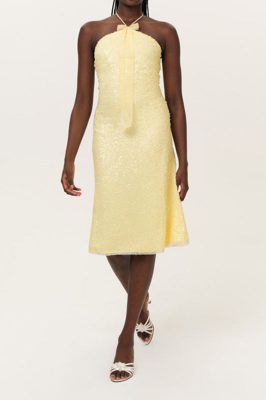 Sequin Halter Tie Neck Midi Dress