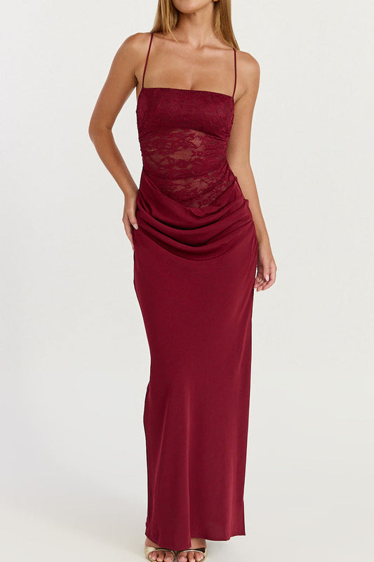 Spaghetti Strap Lace Panel Maxi Dress