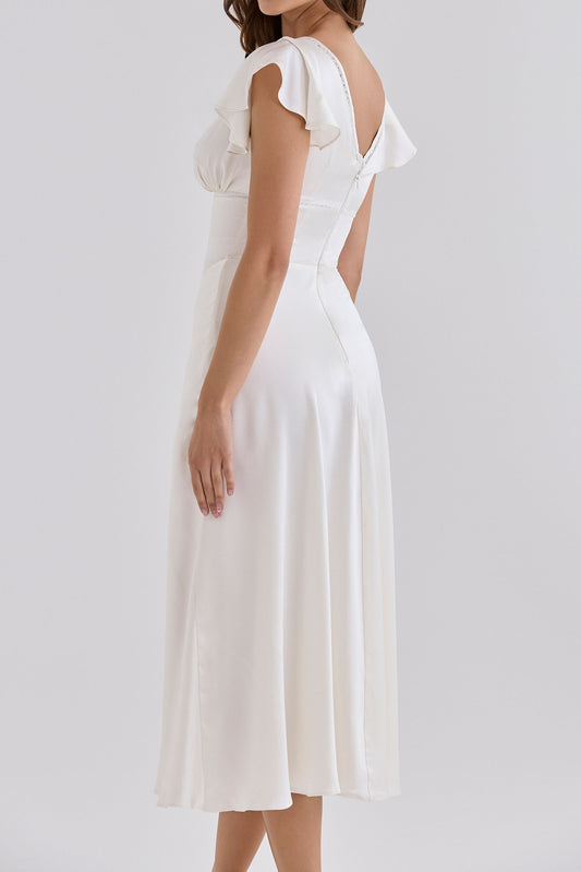 Flutter Sleeve V-Neck Midi Dress
