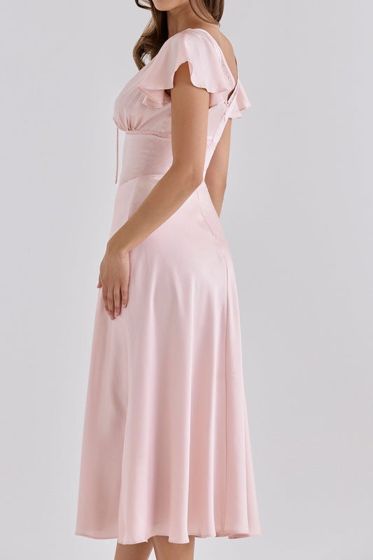 Flutter Sleeve Tie Waist Midi Dress