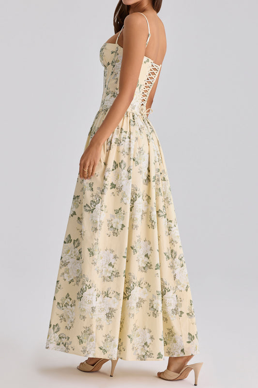 Floral Corset Drop Waist Maxi Dress