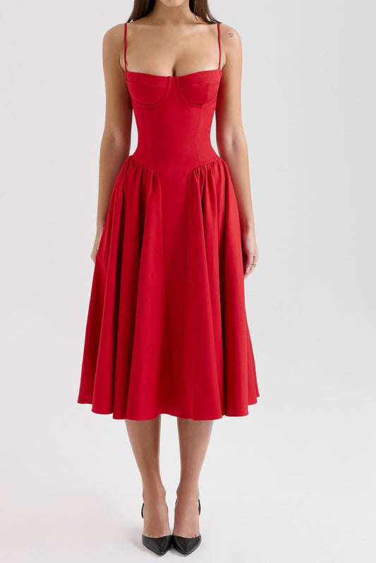 Bustier Strap A-Line Midi Dress