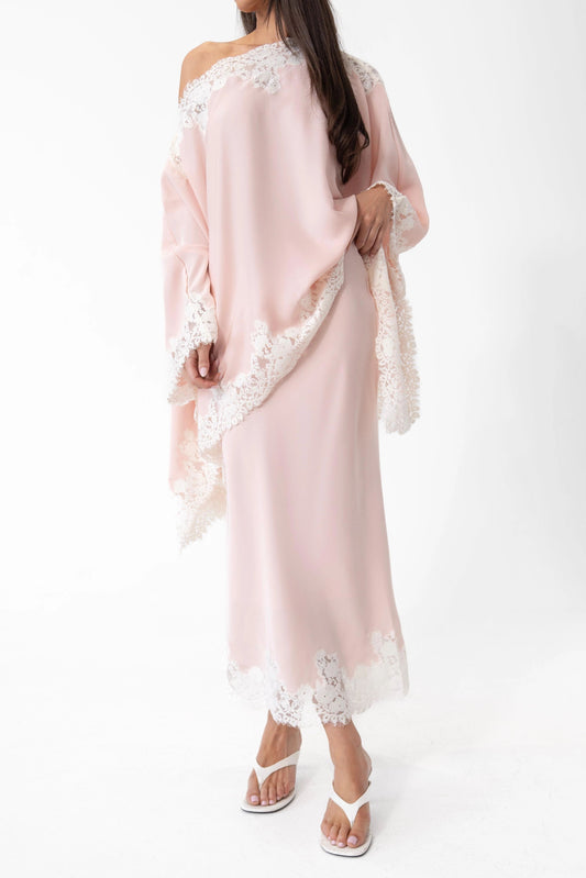 Lace Trim Cape Overlay Maxi Skirt Set