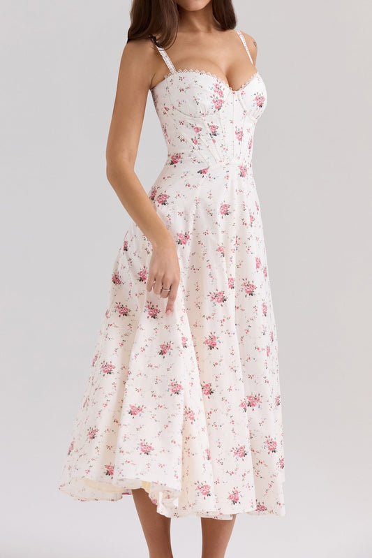 Floral Bustier A-Line Midi Dress