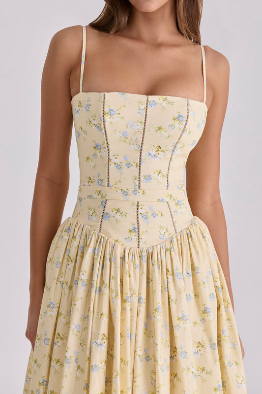 Floral Corset Drop Waist Midi Dress