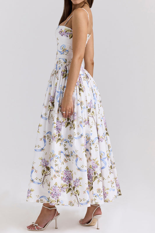 Floral Corset Gathered Maxi Dress