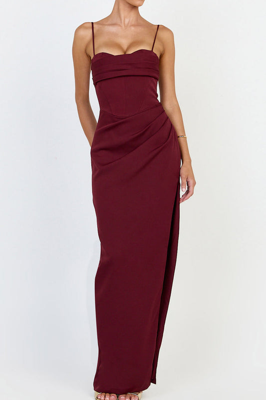 Spaghetti Strap Draped Slit Maxi Dress