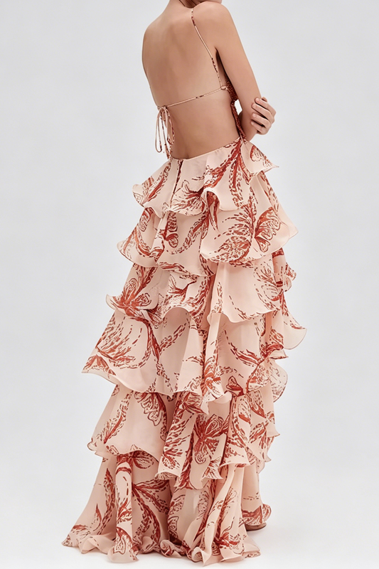 Bow Cutout Tiered Maxi Dress