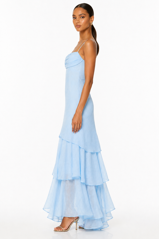 Cowl Neck Tiered Chiffon Maxi Dress